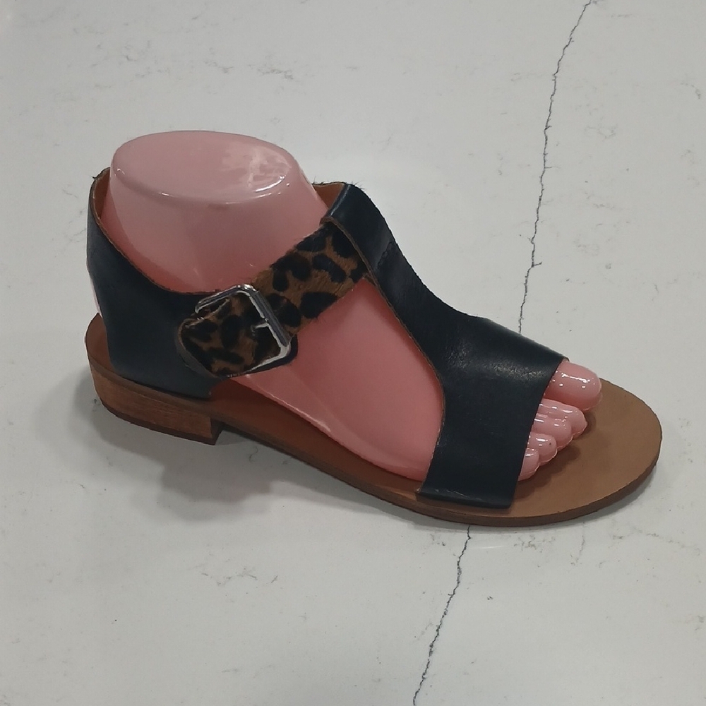 Latigo Black and Brown Sandals with Ankle Strap New Without Tags Or Box Leather